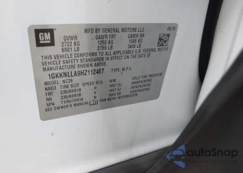 2017 GMC Acadia Sle-2 from USA, damaged, VIN 1GKKNLLA9HZ112467